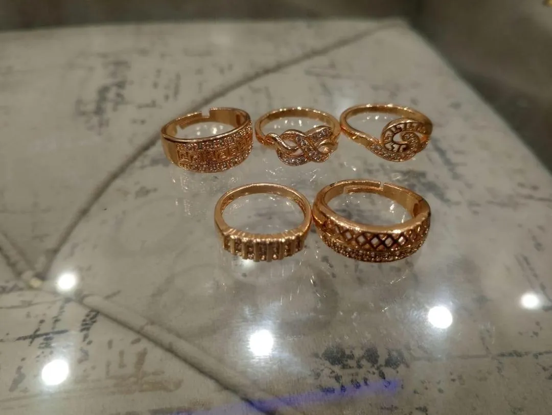 5 Pcs Gold Plated Unique Design Rings Set for Women